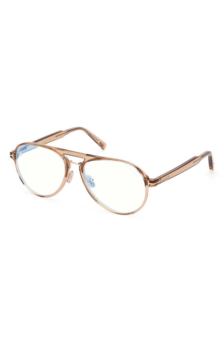 TOM FORD 57mm Pilot Blue Light Blocking Optical Glasses, Alternate, color, Champagne / T Logo