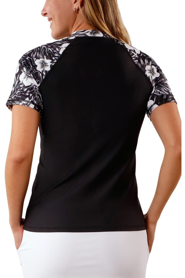 Short Sleeve V-Neck Sun & Swim Shirt, Alternate, color, Black Paradise