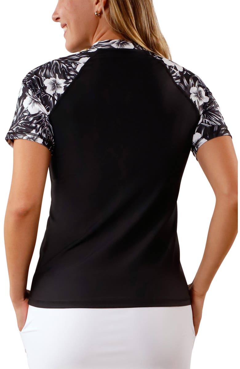 UV Skinz Short Sleeve V-Neck Sun & Swim Shirt, Alternate, color, Black Paradise