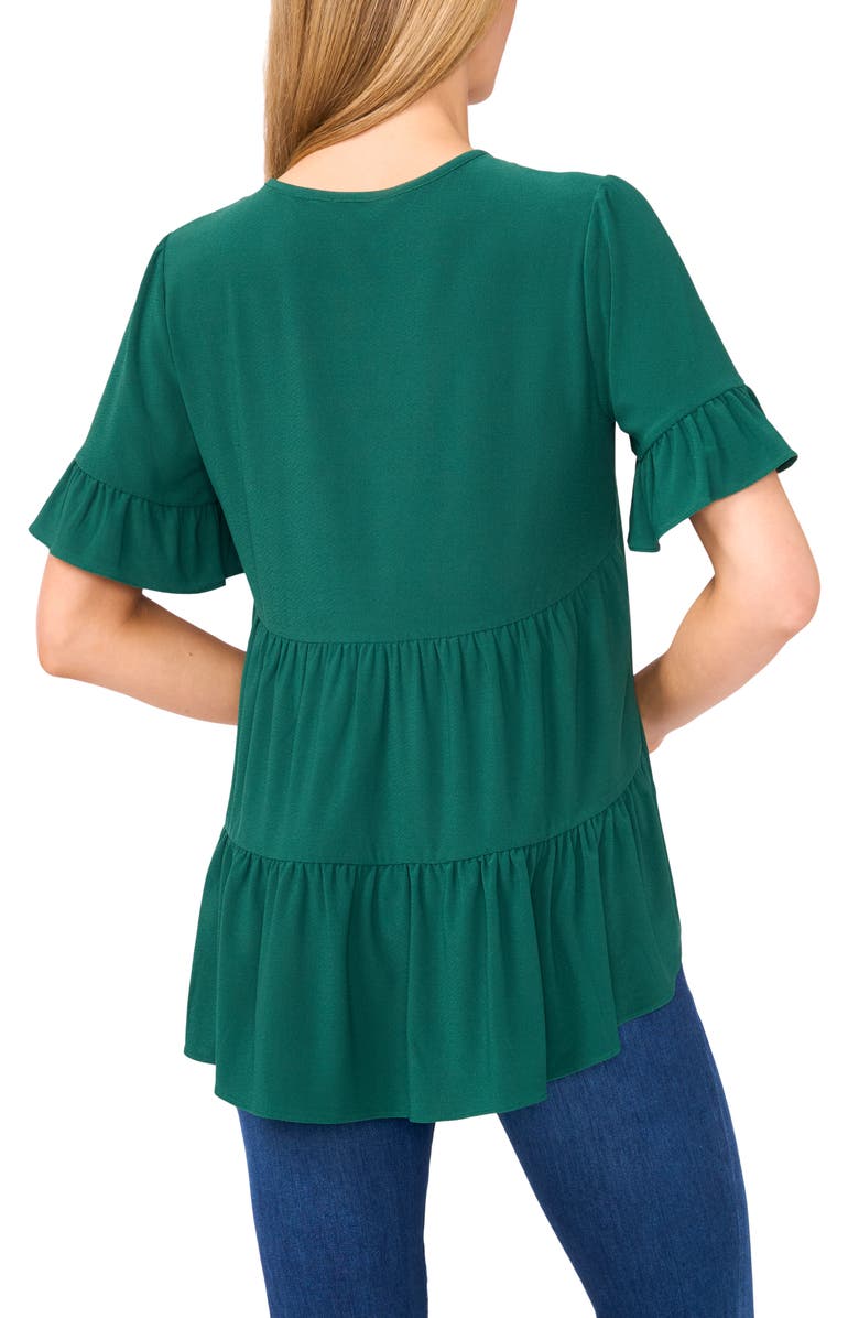 CeCe Ruffle High-Low Crepe Knit Top, Alternate, color, Alpine Green