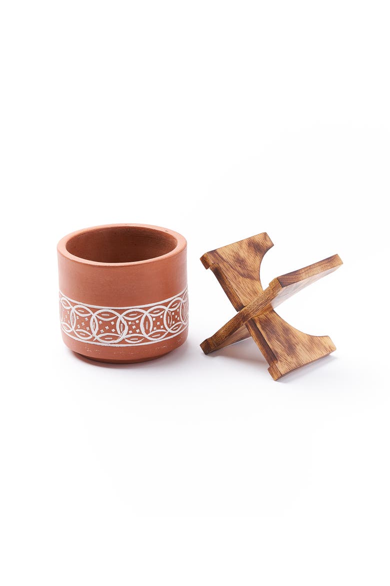 Daksha Terracotta Plant Pot with Wood Stand - large, Alternate, color, Terracotta