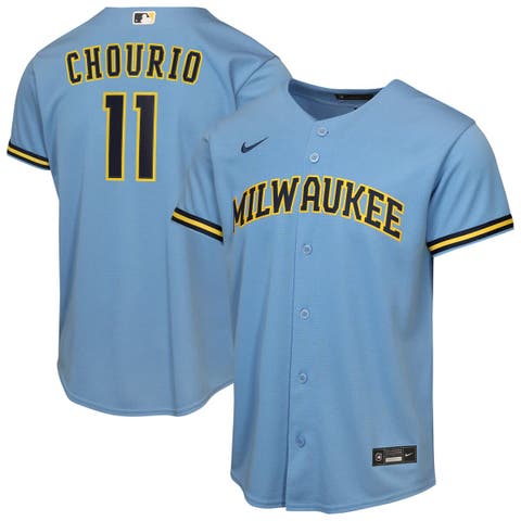Youth Nike Jackson Chourio Light Blue Milwaukee Brewers Road Replica Jersey