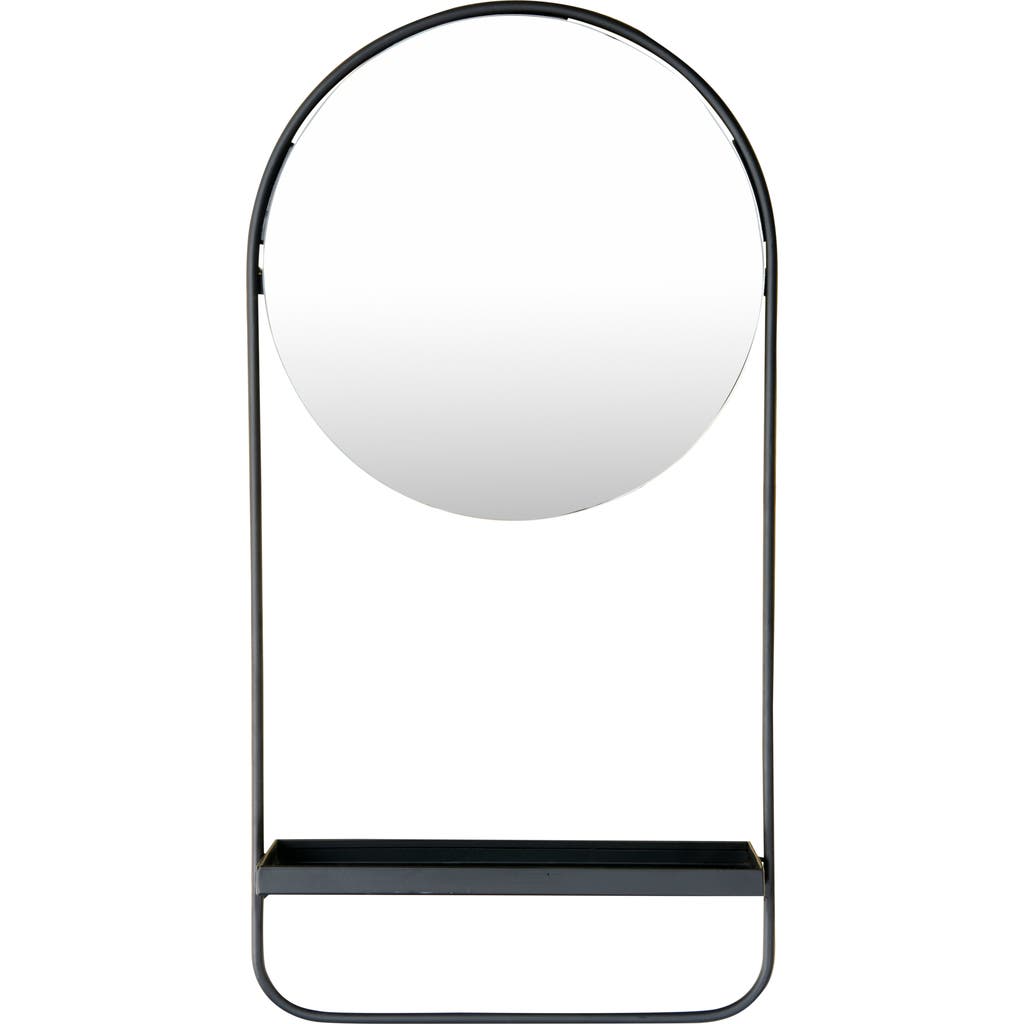 Storied Home Round Floating Metal Framed Wall Mirror With Shelf, Black In Black