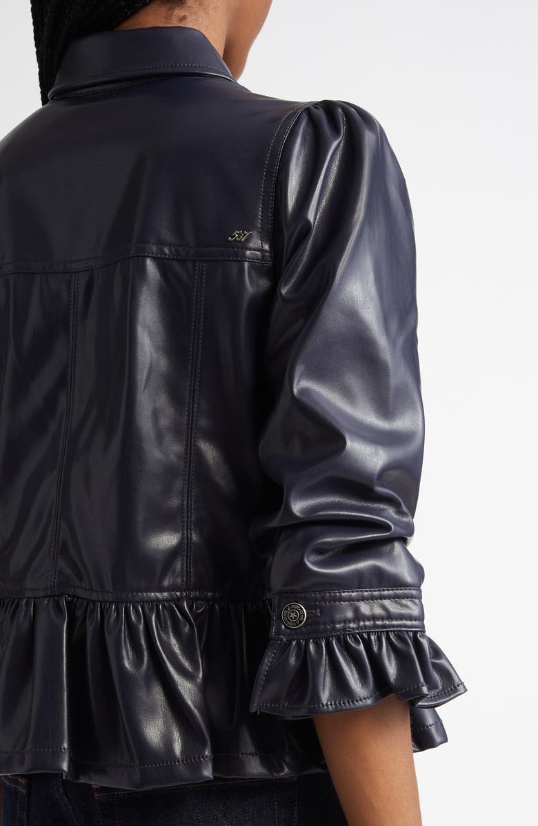 Cinq à Sept Delanie Faux Leather Peplum Jacket, Alternate, color, Navy