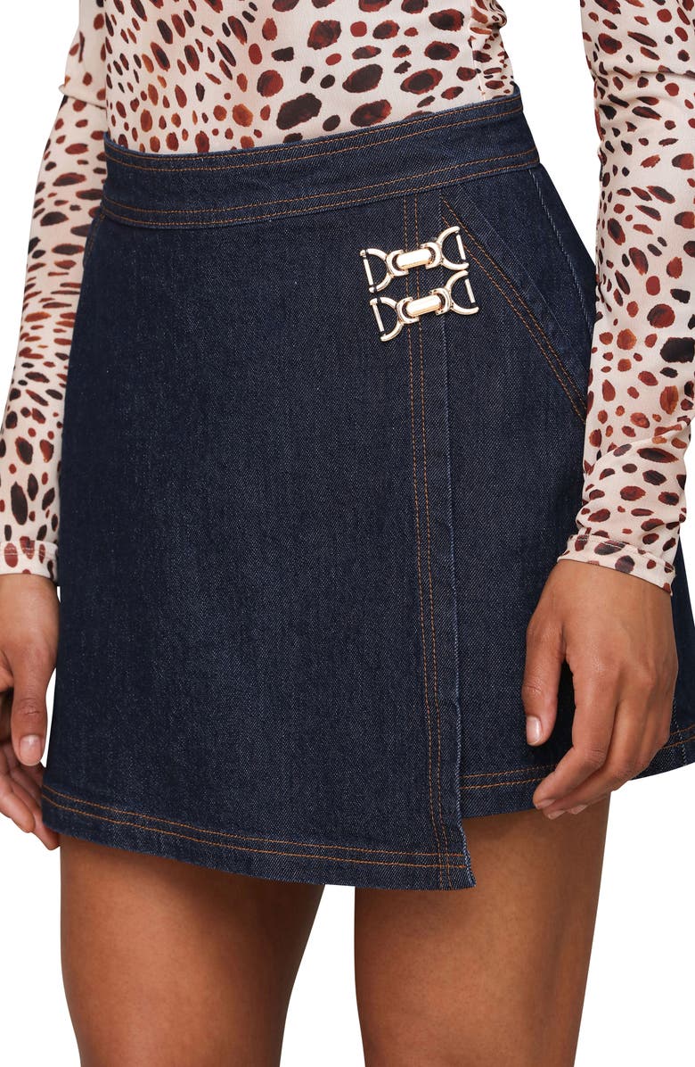 Avec Les Filles Wrap Denim Skort, Alternate, color, Dark Rinse Wash