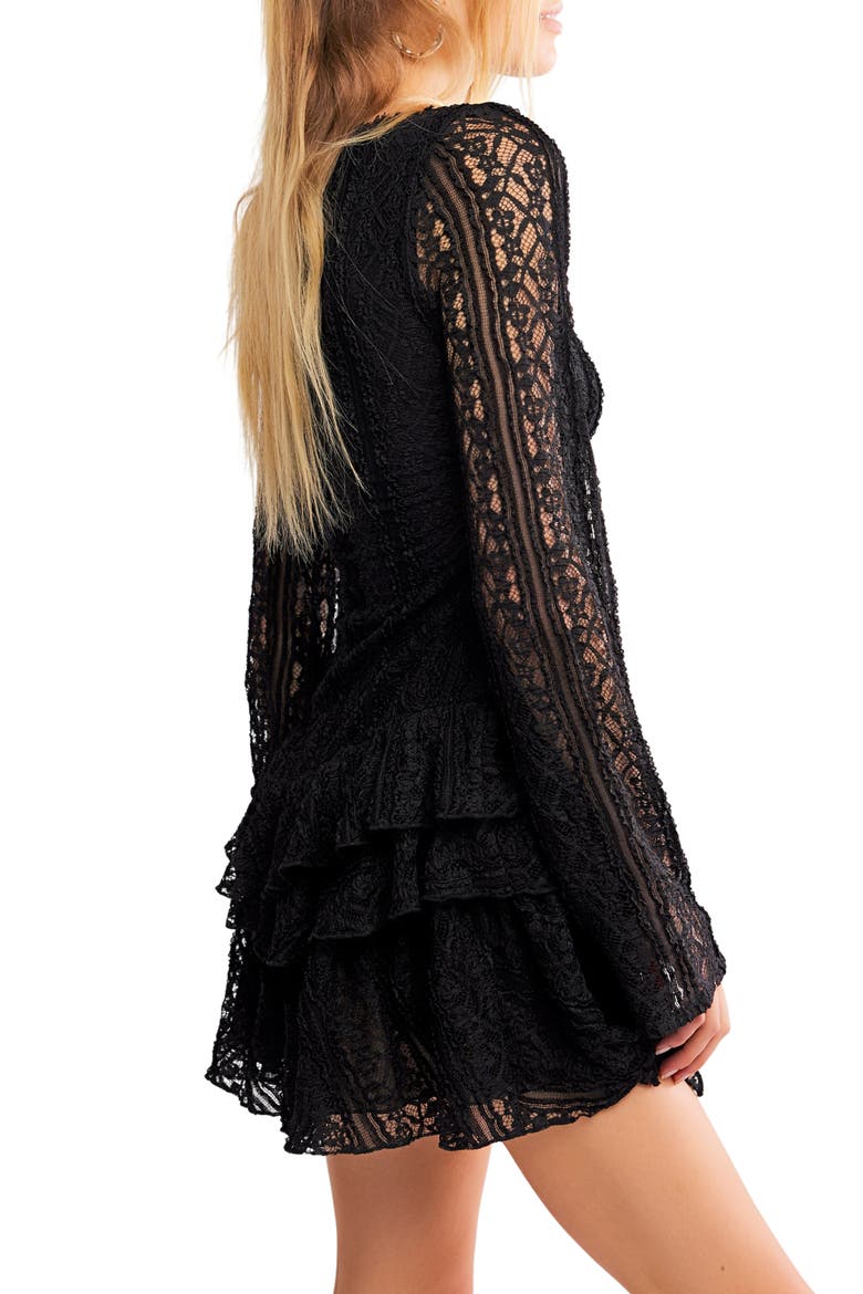 Tabby Lace Long Sleeve Minidress, Alternate, color, BLACK