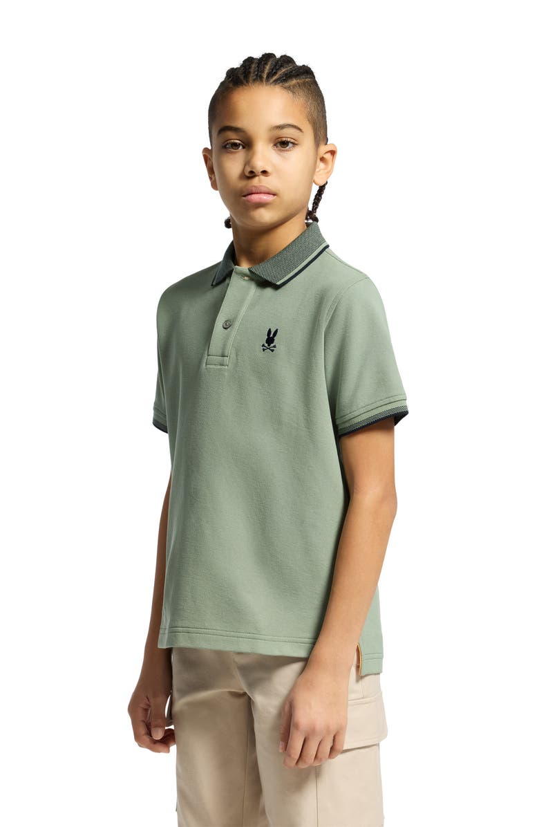 Psycho Bunny Kids' Evandale Oxford Collar Pique Polo, Alternate, color, Sea Spray