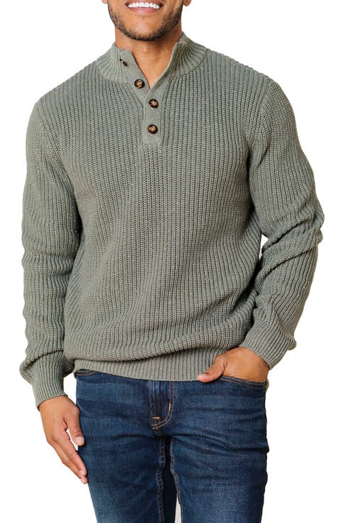 Organic Mock Neck Cardigan Stitch Sweater