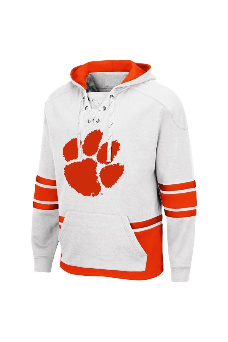 Men's Colosseum White Clemson Tigers Lace Up 3.0 Pullover Hoodie, Alternate, color, White