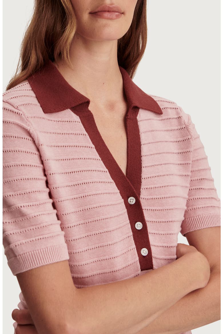 Wren Stripe Cotton Blend Pointelle Polo Sweater, Alternate, color, ZEPHYR MAUVE / PORT