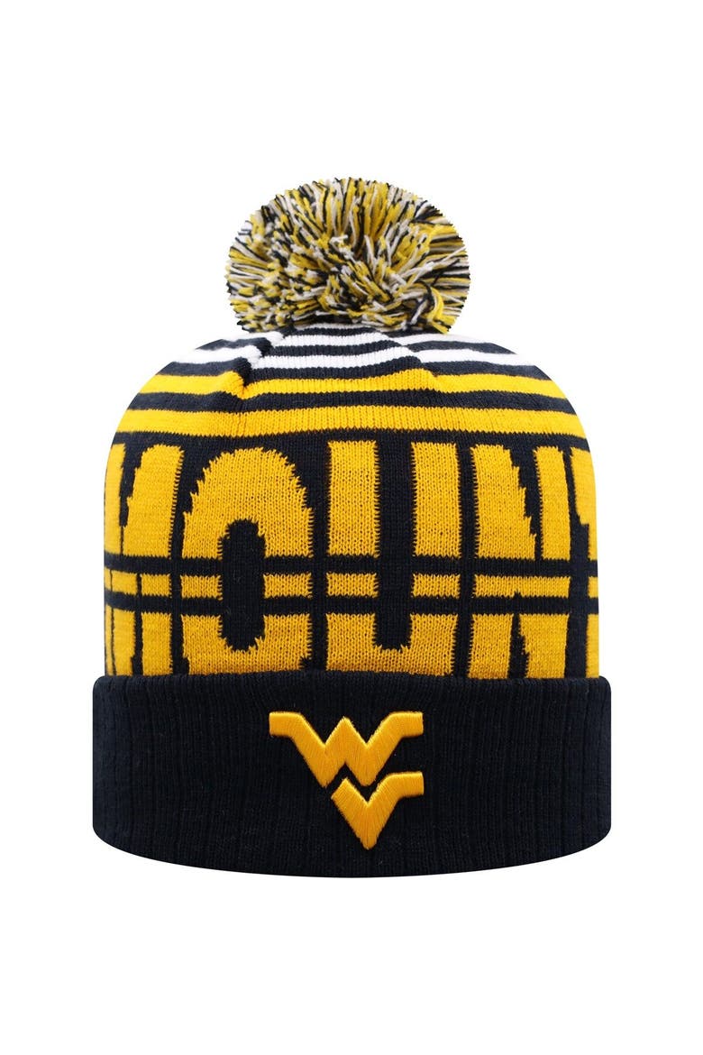Men's Top of the World Navy/Gold West Virginia Mountaineers Colossal Cuffed Knit Hat with Pom, Main, color, Navy