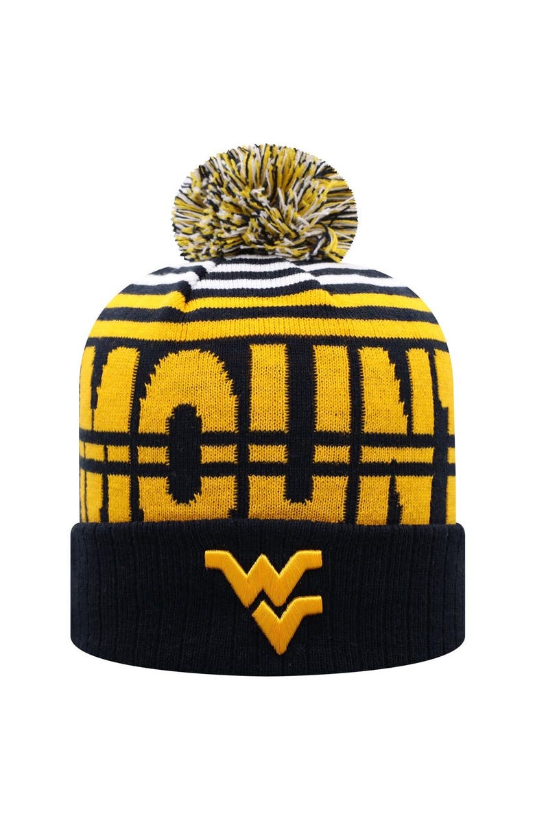 TOP OF THE WORLD Men's Top of the World Navy/Gold West Virginia Mountaineers Colossal Cuffed Knit Hat with Pom, Main, color,