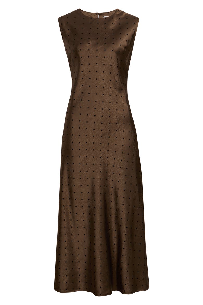 Polka Dot Satin Maxi Dress, Alternate, color, BROWN