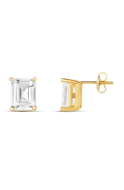 Emerald Cut Prong Set Stud Earrings