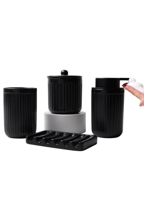 Pockmark 4-Piece Foaming Bathroom Set Sustainable Ceramic - Black
