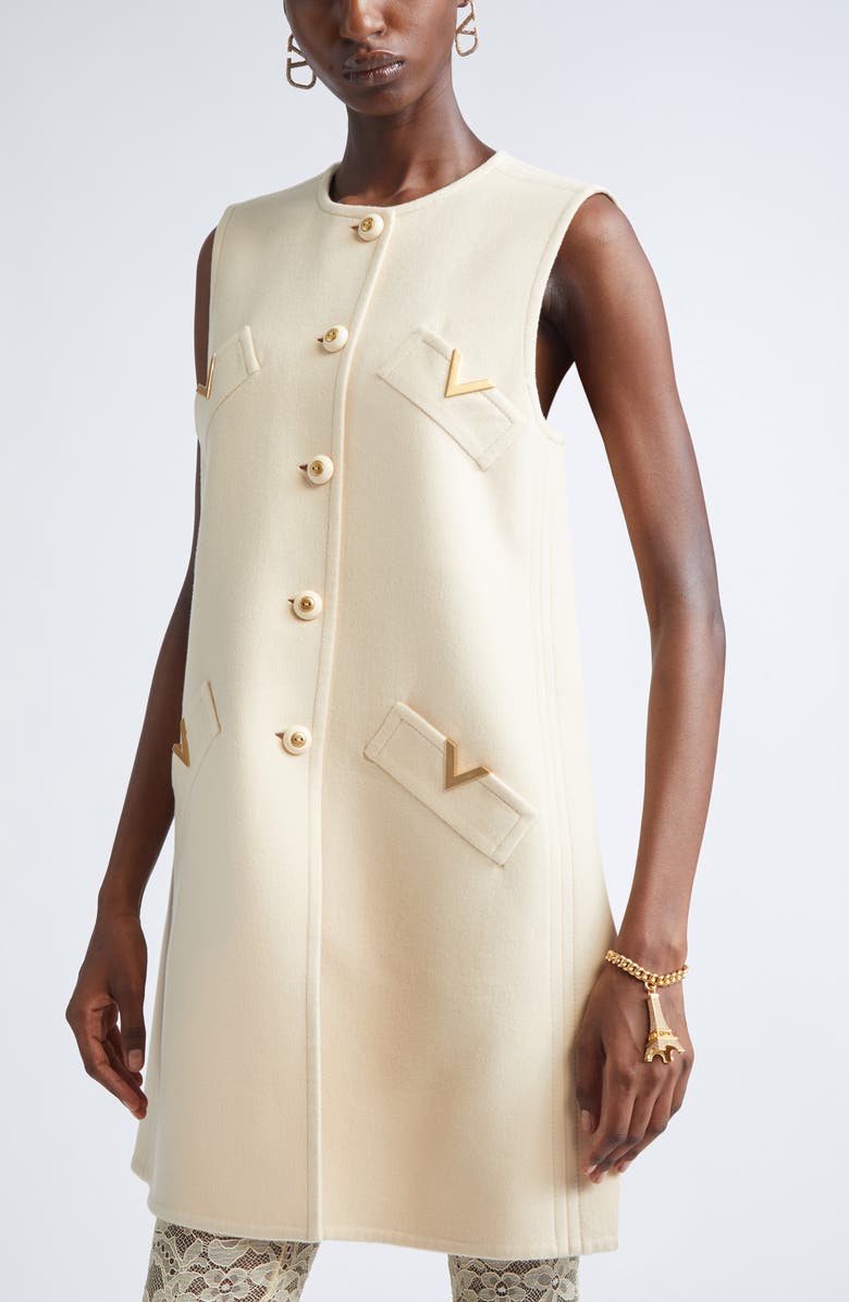 Valentino Garavani V-Detail Wool & Cashmere Vest, Alternate, color, Nude