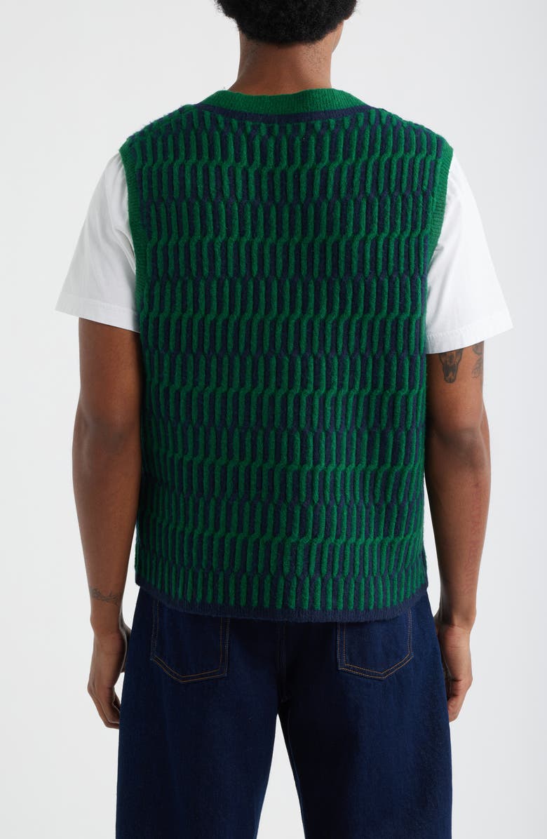 Topman Geo Pattern V-Neck Vest, Alternate, color, Medium Green