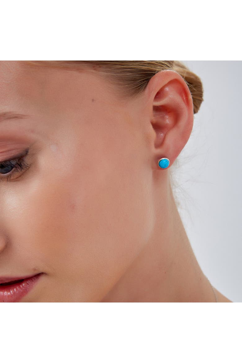 Blue Turquoise Dome Sterling Silver Stud Earrings, Alternate, color, Silver