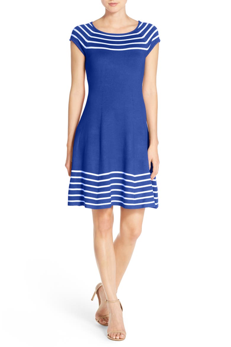 Stripe Knit Flared Dress, Alternate, color, COBALT