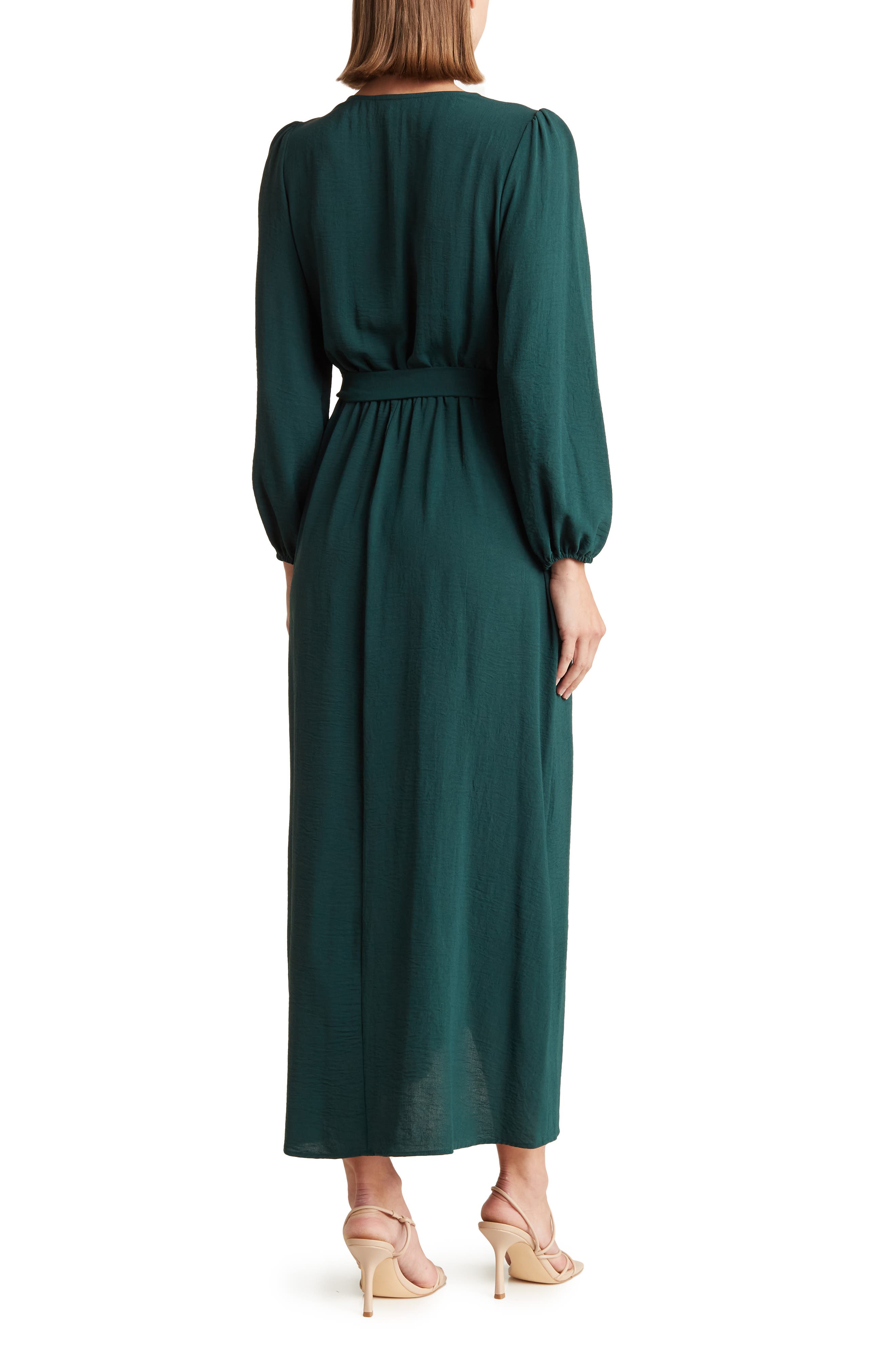 Connected Apparel V-Neck Crossed Shoulder Empire Waist Multi Print Jersey Maxi Dress