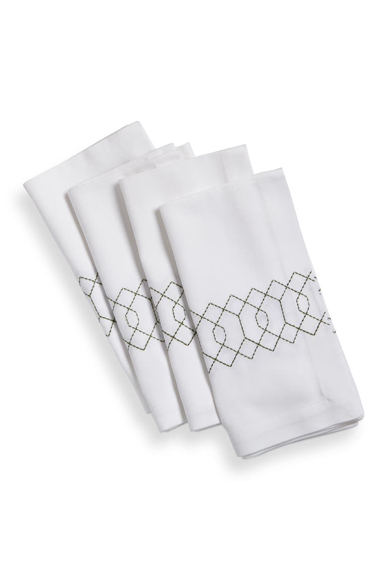 Fitz White Geo Print Stitch Cotton Napkins Set of 4 20x20 in, Main, color, White