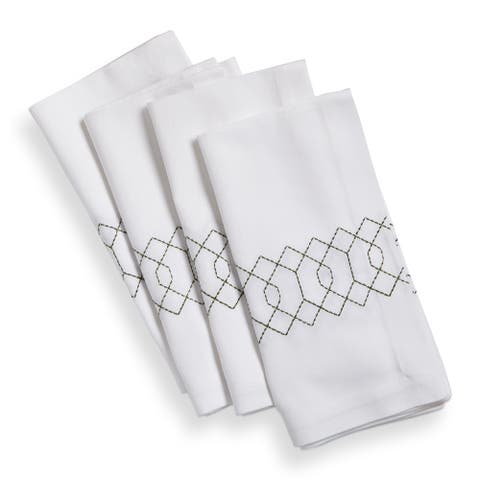 Fitz White Geo Print Stitch Cotton Napkins Set of 4 20x20 in