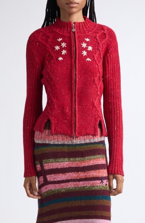 Embroidered Alpaca & Merino Wool Cable Cardigan