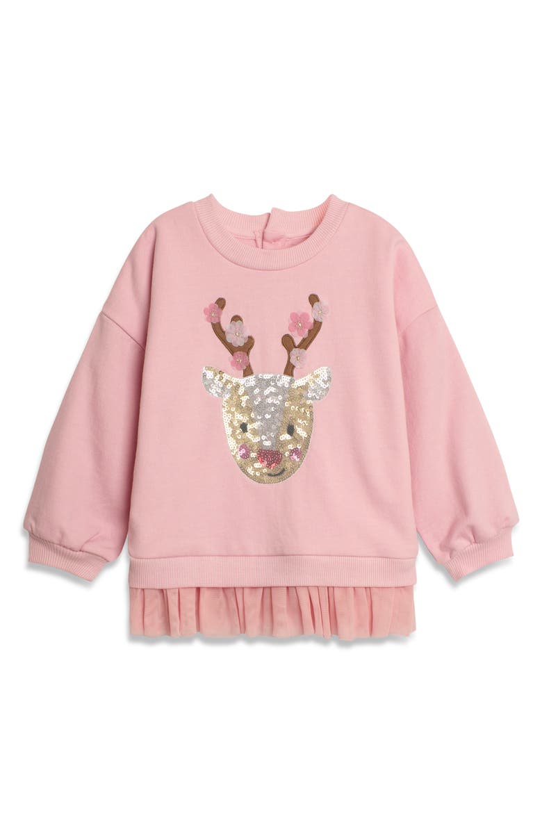 JOJO MAMAN BEBE Holiday Reindeer Tulle Accent Cotton Graphic Sweatshirt, Main, color, 