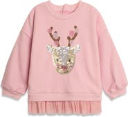 JOJO MAMAN BEBE Holiday Reindeer Tulle Accent Cotton Graphic Sweatshirt
