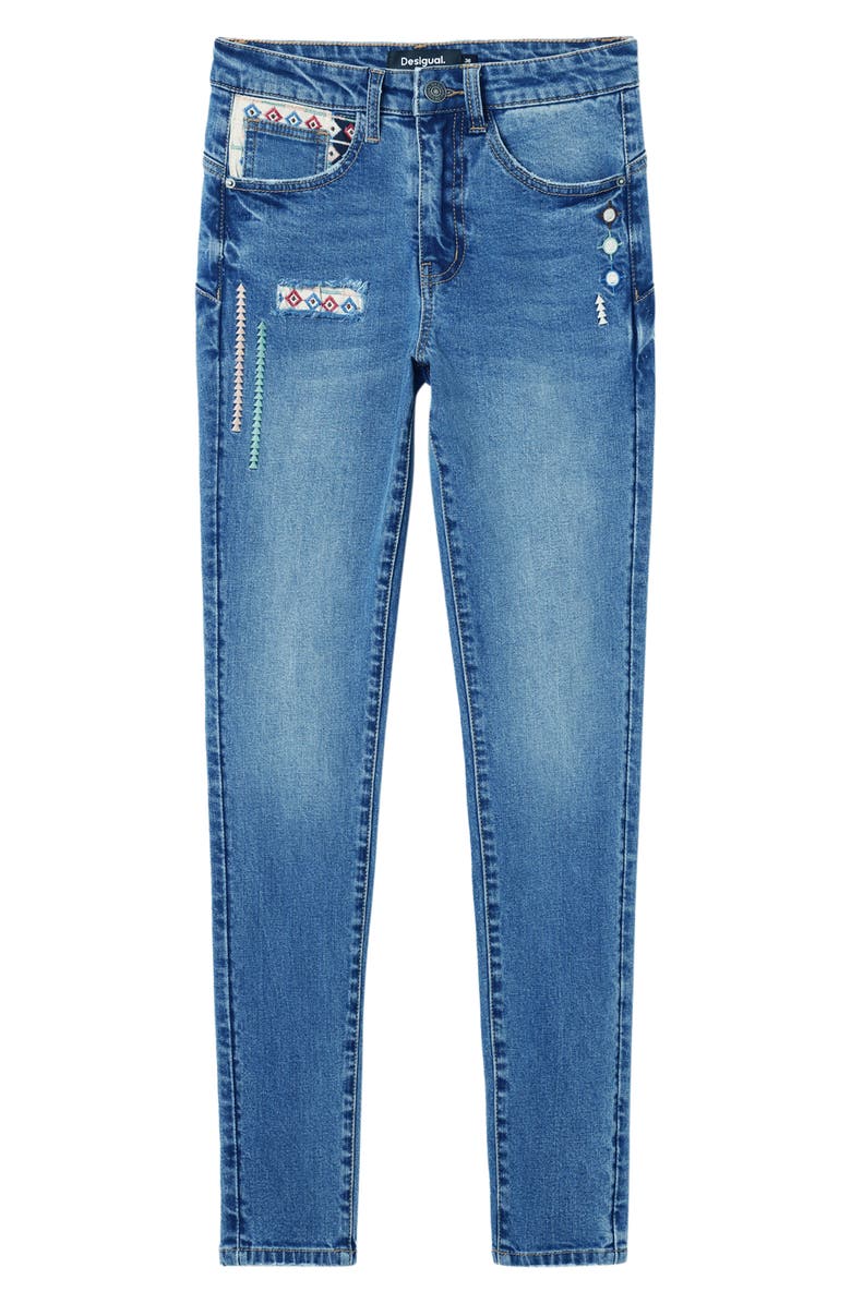 Desigual Slim Embroidered Jeans, Alternate, color,