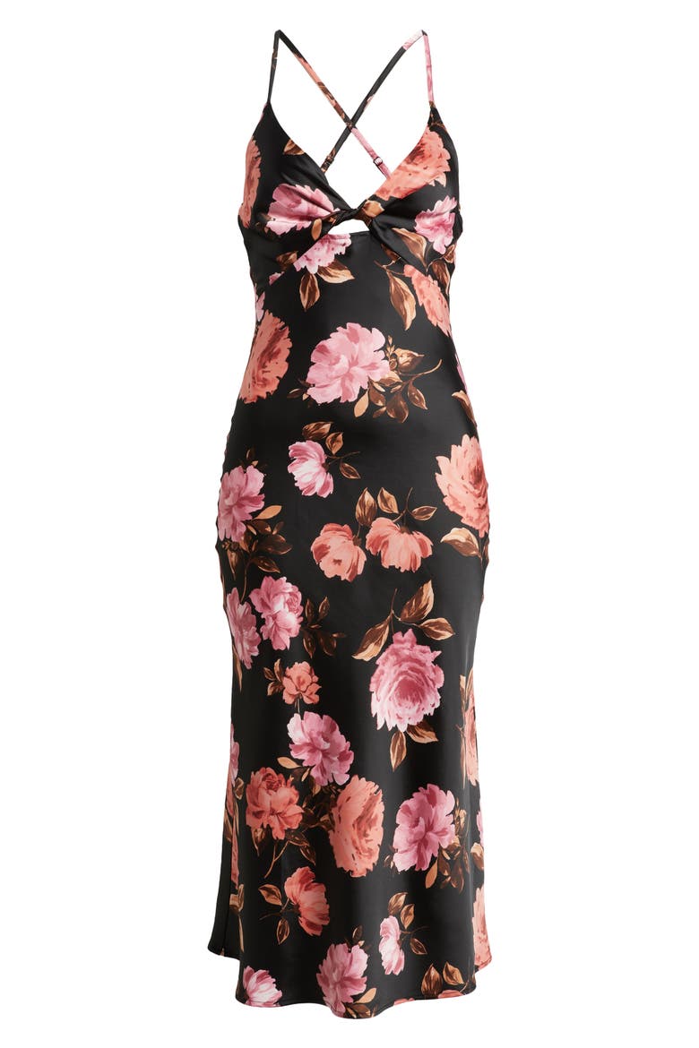 Floral Sprint Sleevless Satin Cocktail Dress, Alternate, color, BLACK / PINK