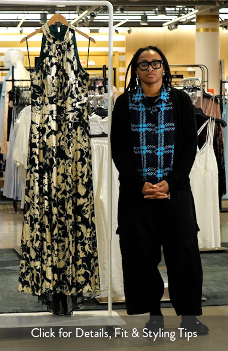 Metallic Floral High Neck Sleeveless Gown, sales video thumbnail