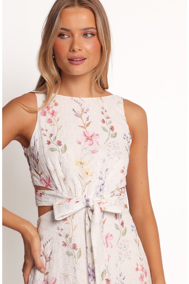 Levin Floral Eyelet Cutout Midi Dress, Alternate, color, WHITE FLORAL