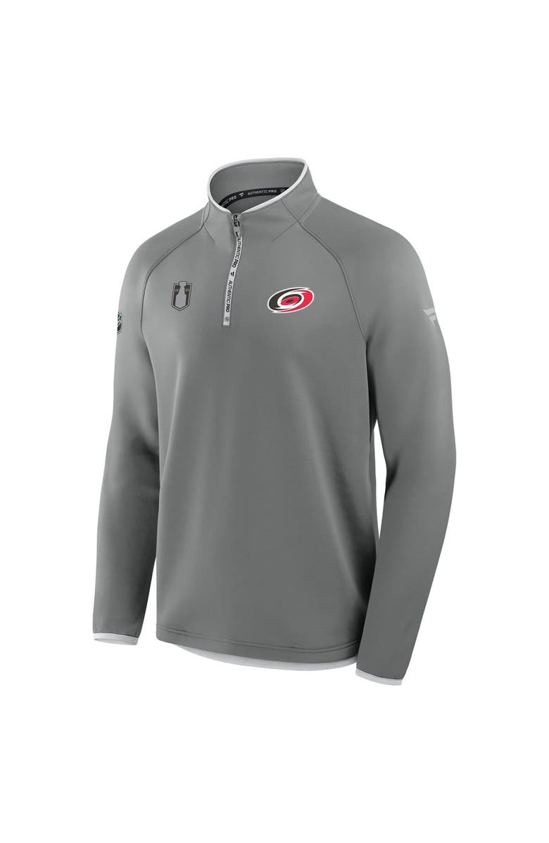 FANATICS Men's Fanatics Gray Carolina Hurricanes 2025 Stanley Cup Playoffs Authentic Pro Fleece Quarter-Zip Pullover, Alternate, color, 