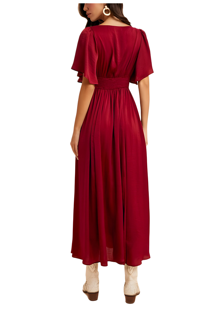 Knit and Lounge Lace Waist Flutter Sleeve Maxi Dress, Alternate, color, Burgundy