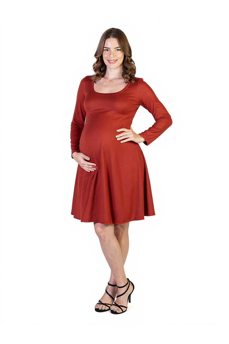 Long Sleeve Flared Maternity Mini Dress, Main, color, Rust