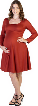 24seven Comfort Apparel Long Sleeve Flared Maternity Mini Dress