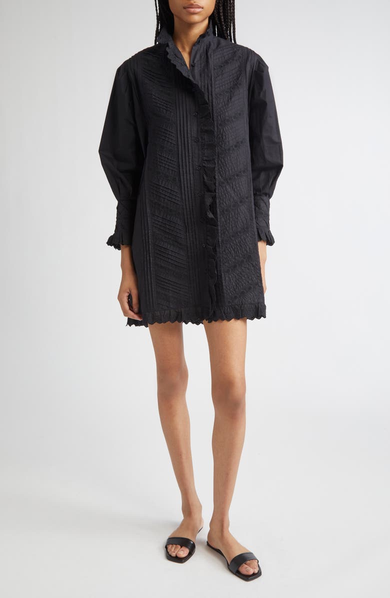 MILLE Mika Pintuck Lace Long Sleeve Dress, Main, color, Black Poplin