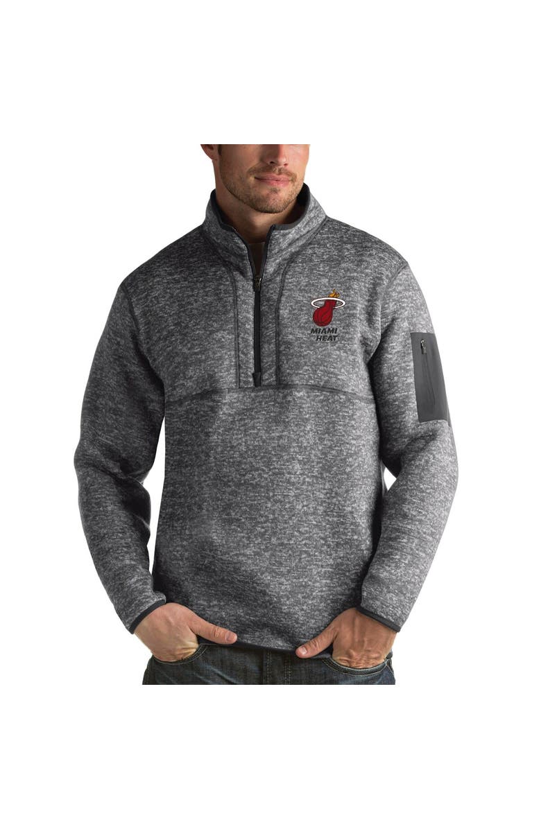 ANTIGUA Men's Antigua Heather Black Miami Heat Fortune Half-Zip Jacket, Main, color, Heather Black