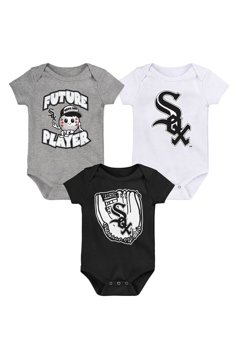 Newborn & Infant Heather Gray/Black/White Chicago White Sox Minor League Player Three-Pack Bodysuit Set, Main, color, Heather Gray