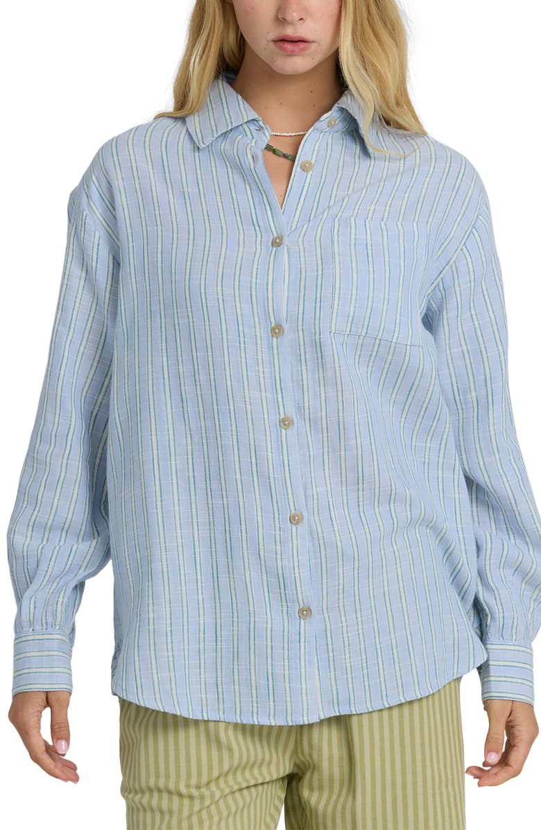 Billabong Wanderer Stripe Cotton Button-Up Shirt, Main, color, Twilight Blue