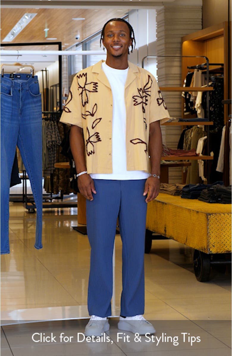 Embroidered Short Sleeve Cotton & Linen Button-Up Shirt, sales video thumbnail