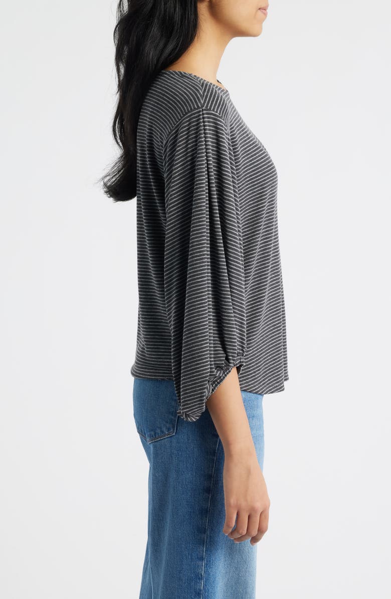 Wit & Wisdom Stripe Balloon Sleeve Knit Top, Alternate, color, Heather Charcoal