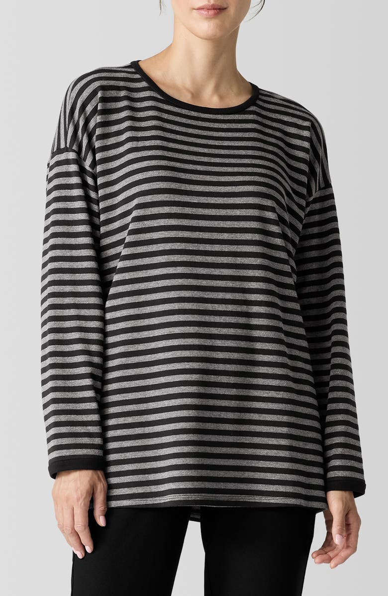 Eileen Fisher Stripe Long Sleeve Crewneck Top, Main, color, 