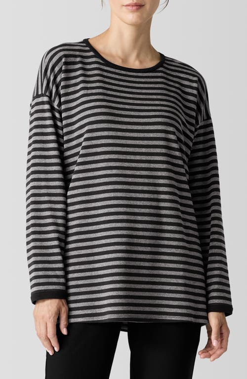 Eileen Fisher Stripe Tunic Top in Black/Ash 