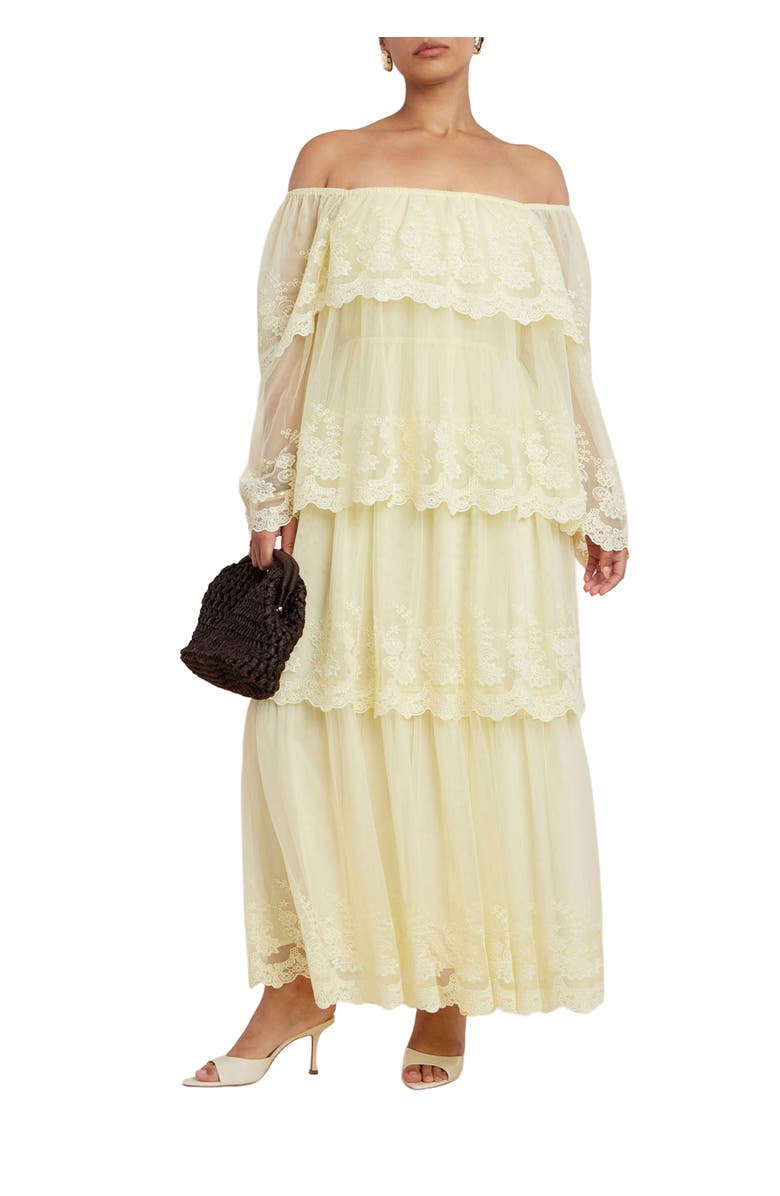 ELOQUII Tiered Lace Maxi Dress, Main, color, Transparent Yellow