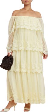 ELOQUII Tiered Lace Maxi Dress