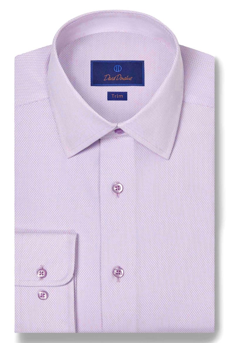 Trim Fit Micro Dobby Cotton Dress Shirt, Main, color, WHITE/ LILAC