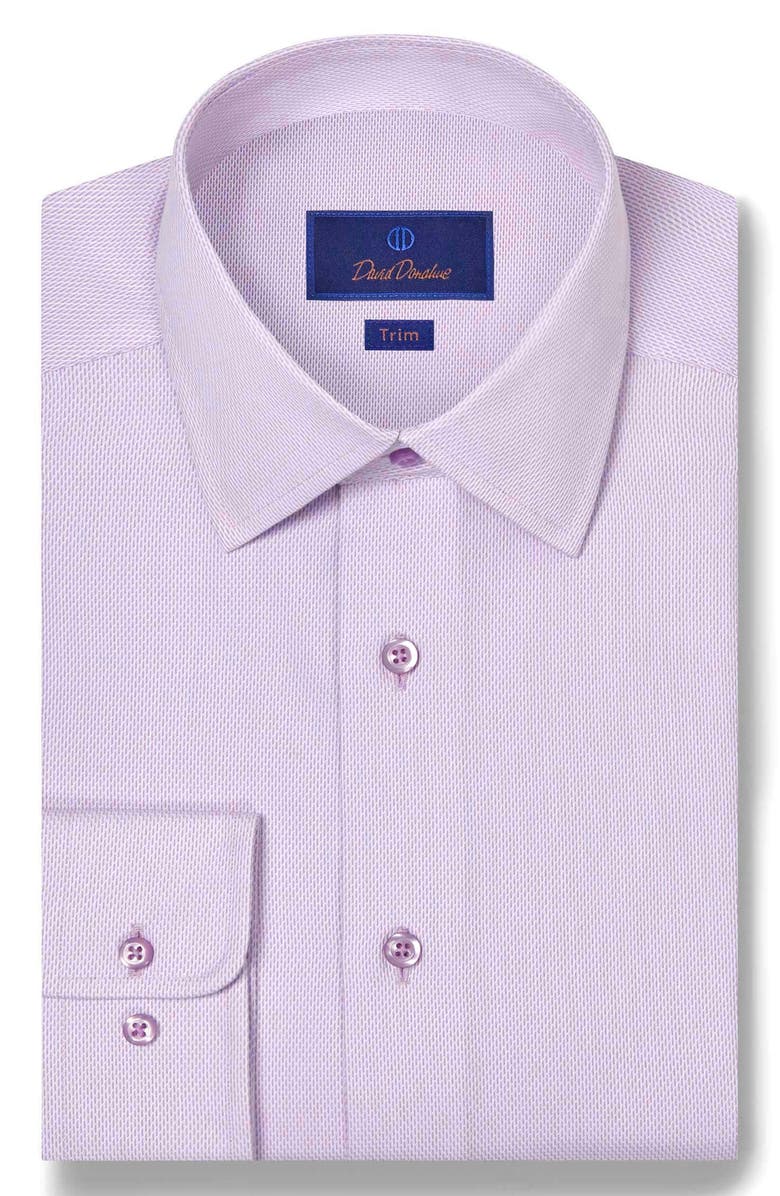 David Donahue Trim Fit Micro Dobby Cotton Dress Shirt, Main, color, White/ Lilac
