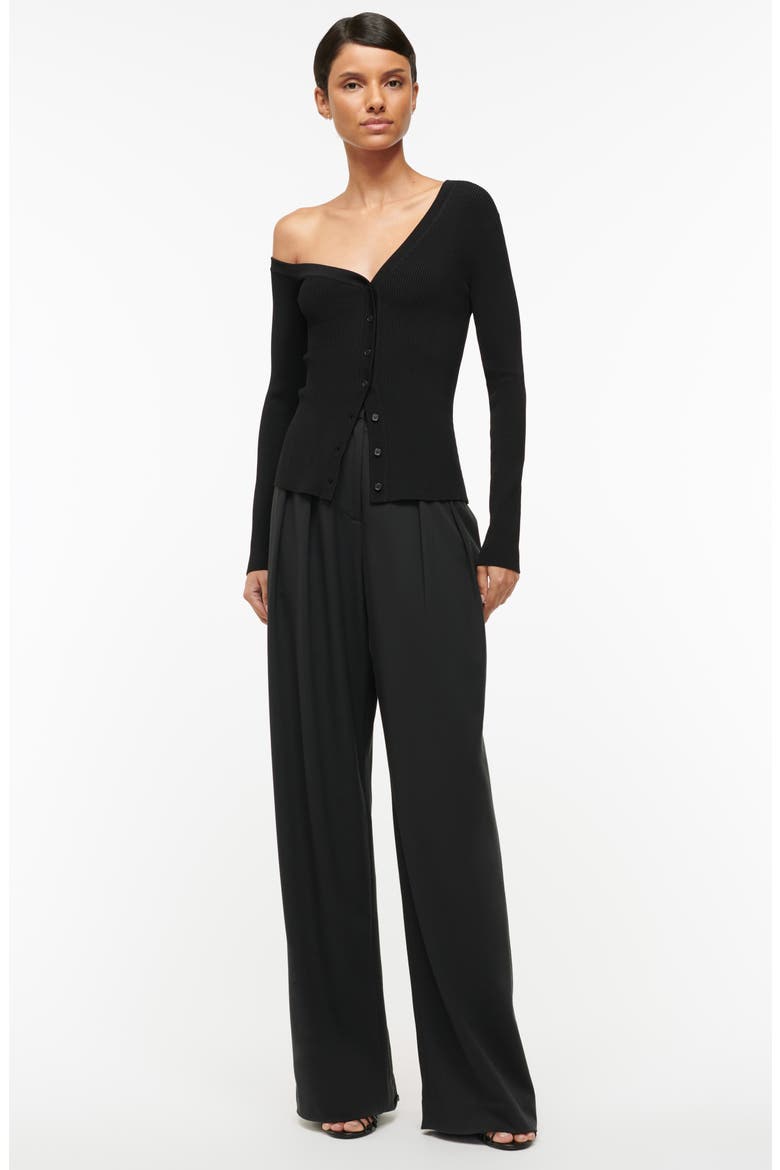 Craftsman One-Shoulder Rib Cardigan, Alternate, color, BLACK
